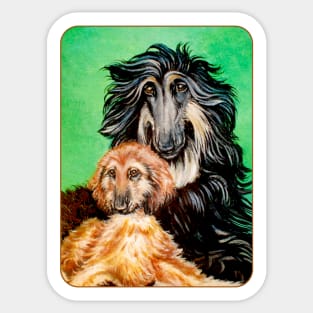 Black and Tan Afghan Hound with Masked Gold Pup. Sticker